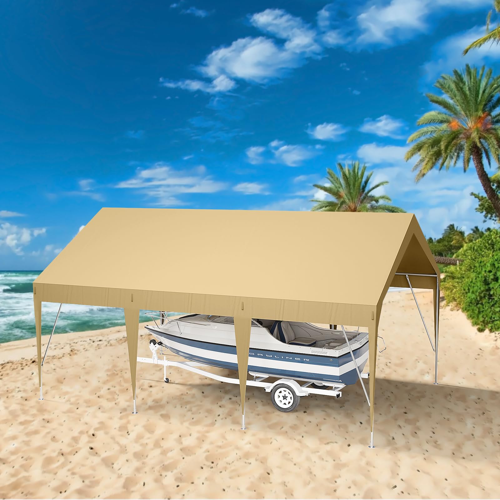 12'x20' Heavy Duty Carport Portable Garage Waterproof UV Protected Car Canopy for Cars, Boats and Storage (Earthy Yellow)