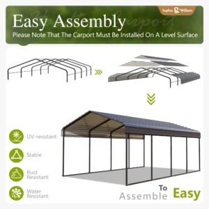 Carport Car Port Metal Canopy 12x20 ft Heavy Duty for Snow, Portable Garage Kit Shed Tent Shelter Metal Frame All Weather Outdoor for Boat with Anti-Leak Seam Taped, Dark Grey, Sophia & William