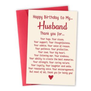 romantic birthday card gift for husband, unique husband birthday card from wife, thank you husband bday card, happy birthday to my husband