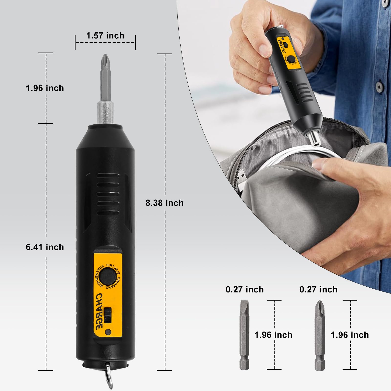 Mini Cordless Electric Screwdriver,Rechargeable, Can Rotate Clockwise Or Counterclockwise,With A Button Control And Ultra Long Battery Life,10 Bits&2 Extended Bits, USB Cable, Magnetic Hex Chuck