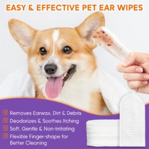 Pjordo Dog Ear Cleaner Kit - Dog Ear Finger Wipes and Ear Cleaner Solution for Dogs and Cats, Gently Remove Ear Wax & Debris, Soothe Ear Itching, Deodorize, Pet Ear Wash with Aloe Vera & Witch Hazel