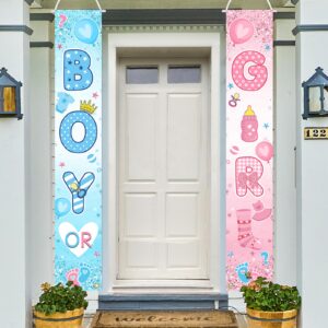 avezano gender reveal party banner boy or girl porch signs blue and pink balloon hanging door banner for indoor outdoor gender reveal baby shower party decoration supplies