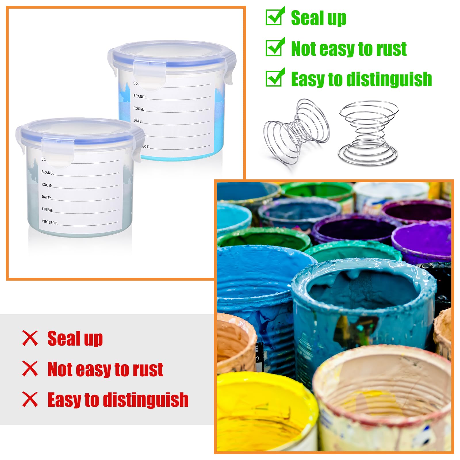 Remerry 8 Sets Paint Container with Stainless Steel Mixing Ball Touch up Paint Cups Storage Cups with Lids Paint Storage Containers Airtight Paint Container for Repainting Leftover Paint (600 ml)