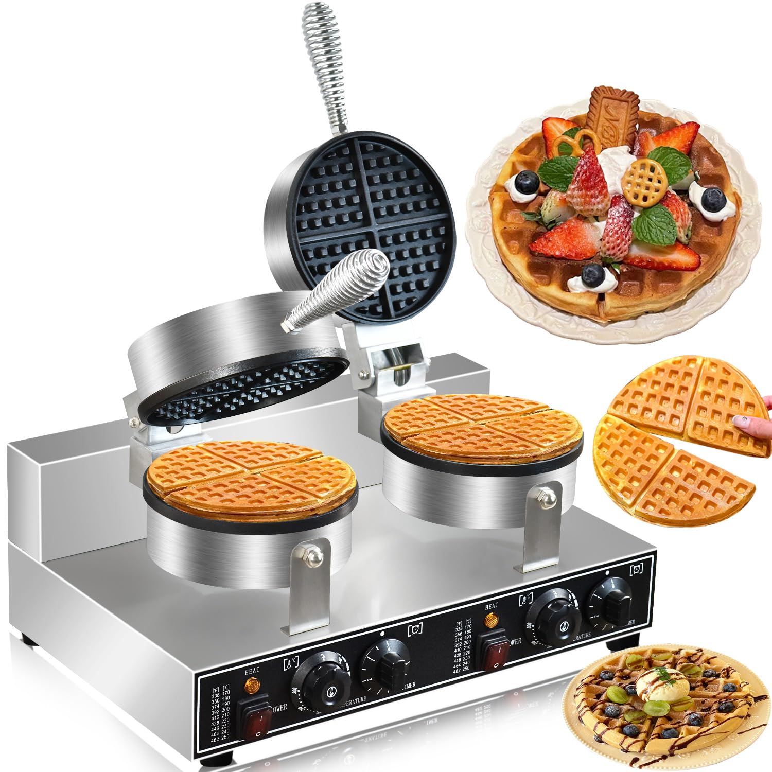 Commercial Waffle Maker Double Waffle Maker,2600W Non-Stick Commercial Waffle Maker Stainless Steel Belgian Waffle Iron for Commercial/Household Kitchens, Cafes, Restaurants