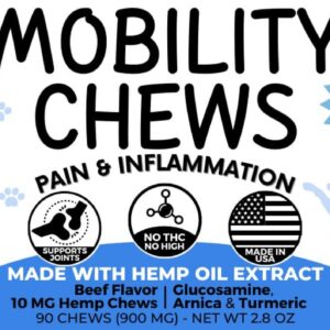 Generic Mobility Chews for Dogs. Glucosamine, Arnica, Turmeric, Hemp Oil Extract. Plus 5 Probiotic Strains for Gut Health. Beef Flavor, 100% Organic Hemp, Grain Free. Made in USA (900 mg), Brown