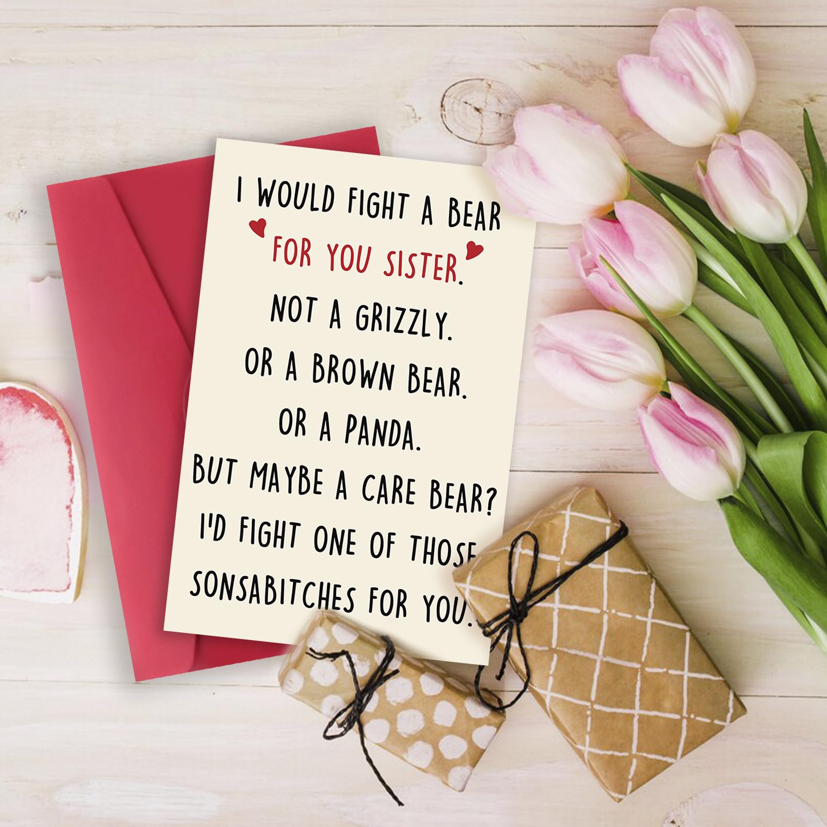 Londue Funny Birthday Card for Sister, Graduation Gifts for Sister from Mom Dad Friend Brother Sibling, Sister Card-I Would Fight A Bear for You Sister