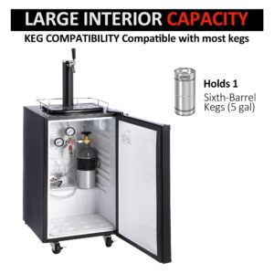 Beer Kegerator, Single Tap Draft Beer Dispenser, Full Size Stainless Steel Keg Refrigerator With Drip Tray, CO2 Cylinder, 32°F- 50°F Temperature Control