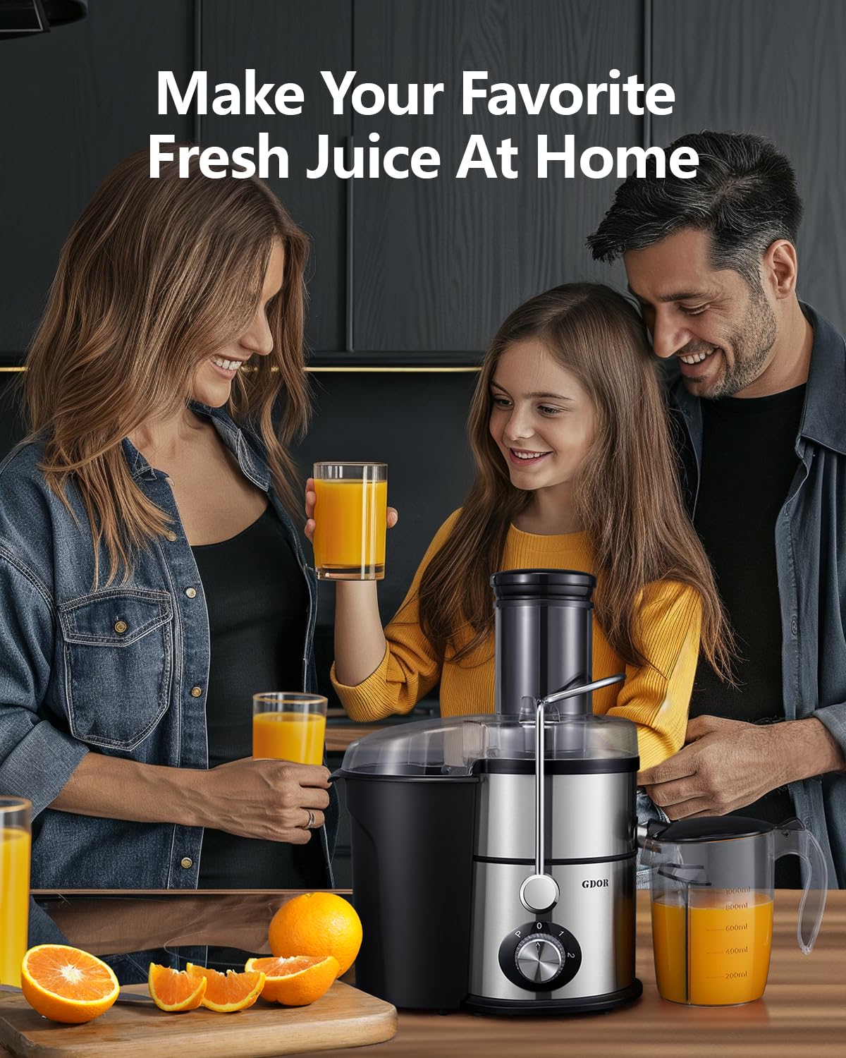 GDOR 1200W Juicer with 3-Speed Setting, Extra Large 3.4” Feed Chute Juicer Machines for Whole Fruits and Veggies, Centrifugal Juicer with 34 Oz Juice Pitcher, BPA-Free, Easy to Clean, Silver