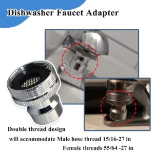 2 Pcs Dishwasher Faucet Thread Adapter, 15/16-27 Male or 55/64-27 Female Dishwasher Snap Adapter Connection, Chrome (with Filter)