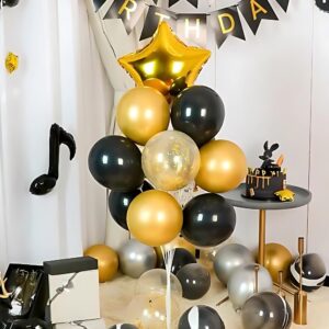 50pcs Gold Black Balloons，12 Inches Latex Gold Silver Black for Birthday Party Baby Shower Graduation Decorations.