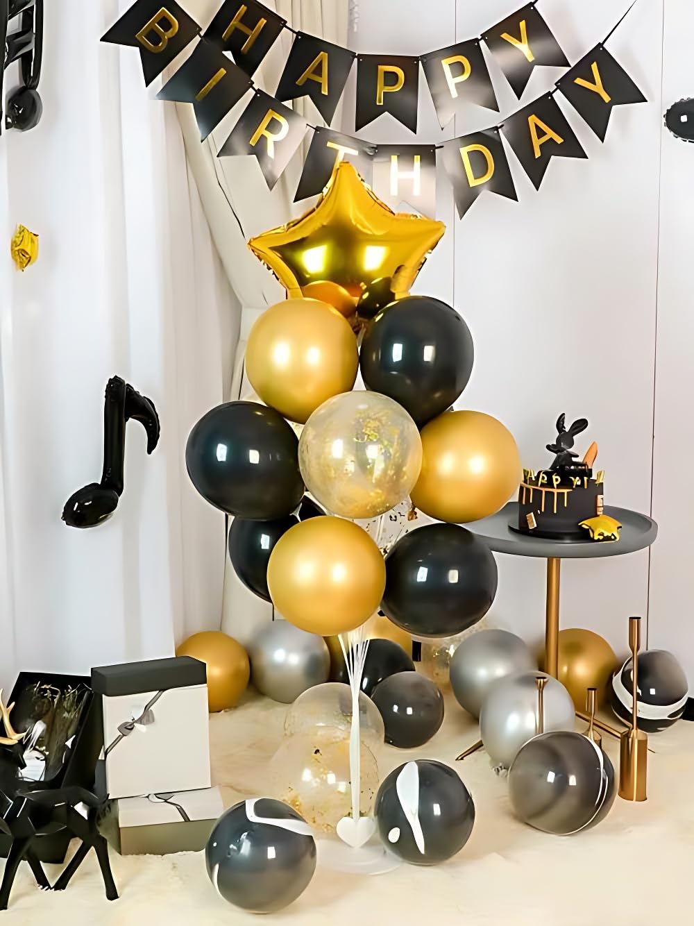 50pcs Gold Black Balloons，12 Inches Latex Gold Silver Black for Birthday Party Baby Shower Graduation Decorations.