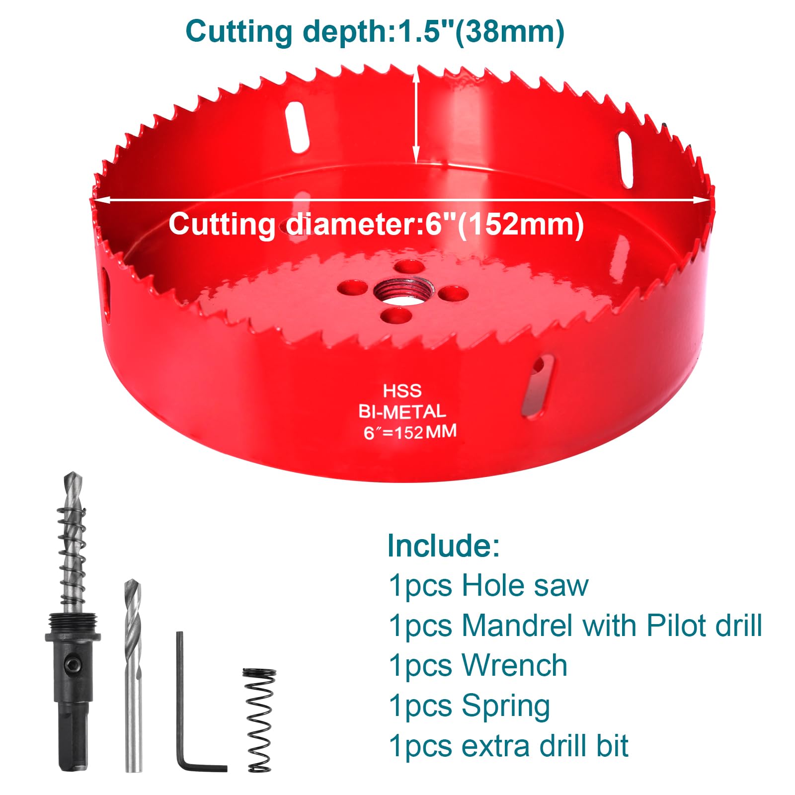 6 Inch(152mm) Hole Saw for Wood, Plastic Board, Ceiling, Drywall, Plasterboard, and Metal Sheet - HSS Bi-Metal Hole Cutter with Pilot Drill Bit