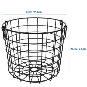 ABOOFAN Round Wire Laundry Basket Small Metal Clothes Hamper with Handle Iron Wire Utility Storage Container Farmhouse Organizer Bin for Toys Book Blanket Black