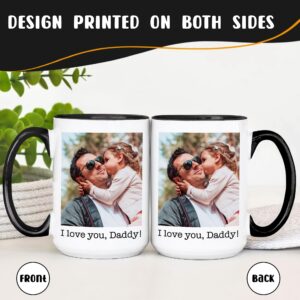 Giftbees Personalized Coffee Mug 15 Oz, Custom Picture Text or Logo Ceramic Mug, Customized Gift for Men & Women, Taza Personalizada with Photo and Words, Customizable Large Tea Cup | White - Black