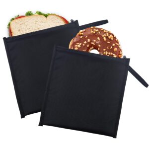 moyad reusable sandwich bags set of 2, bpa free insulated lunch bags for men women, compact snacks bags for picnic, travel, office (black)