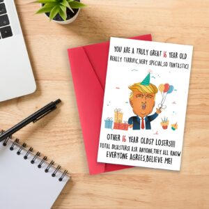 Missonemi Funny Trump 16th Birthday Card for Him Her, Humorous Donald 16th Birthday Card Gift for Son Daughter, 16 Year Old Birthday Decoration for Niece Nephew