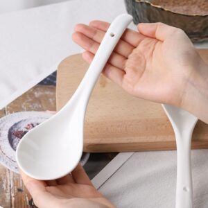 HANSGO 4PCS Ceramic Soup Spoons, 9 Inch Asian Soup Spoons, White Soup Spoons, Long Ladles Spoons