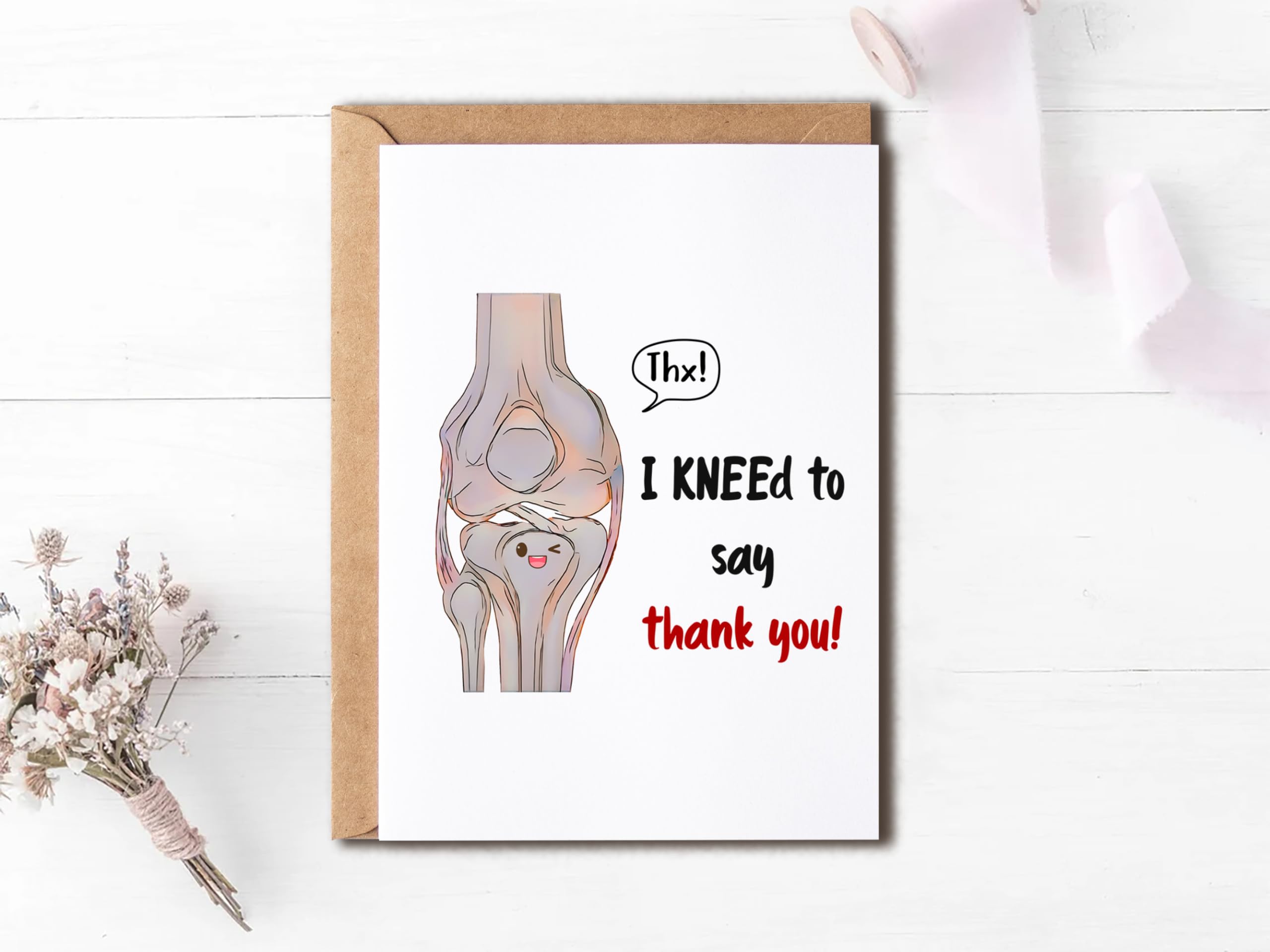 EdgarGifts Thank You Skeleton Card - Knee Cute Card - Medical Thank You Card - Gratitude Card - Keepsake For Doctor Nurse