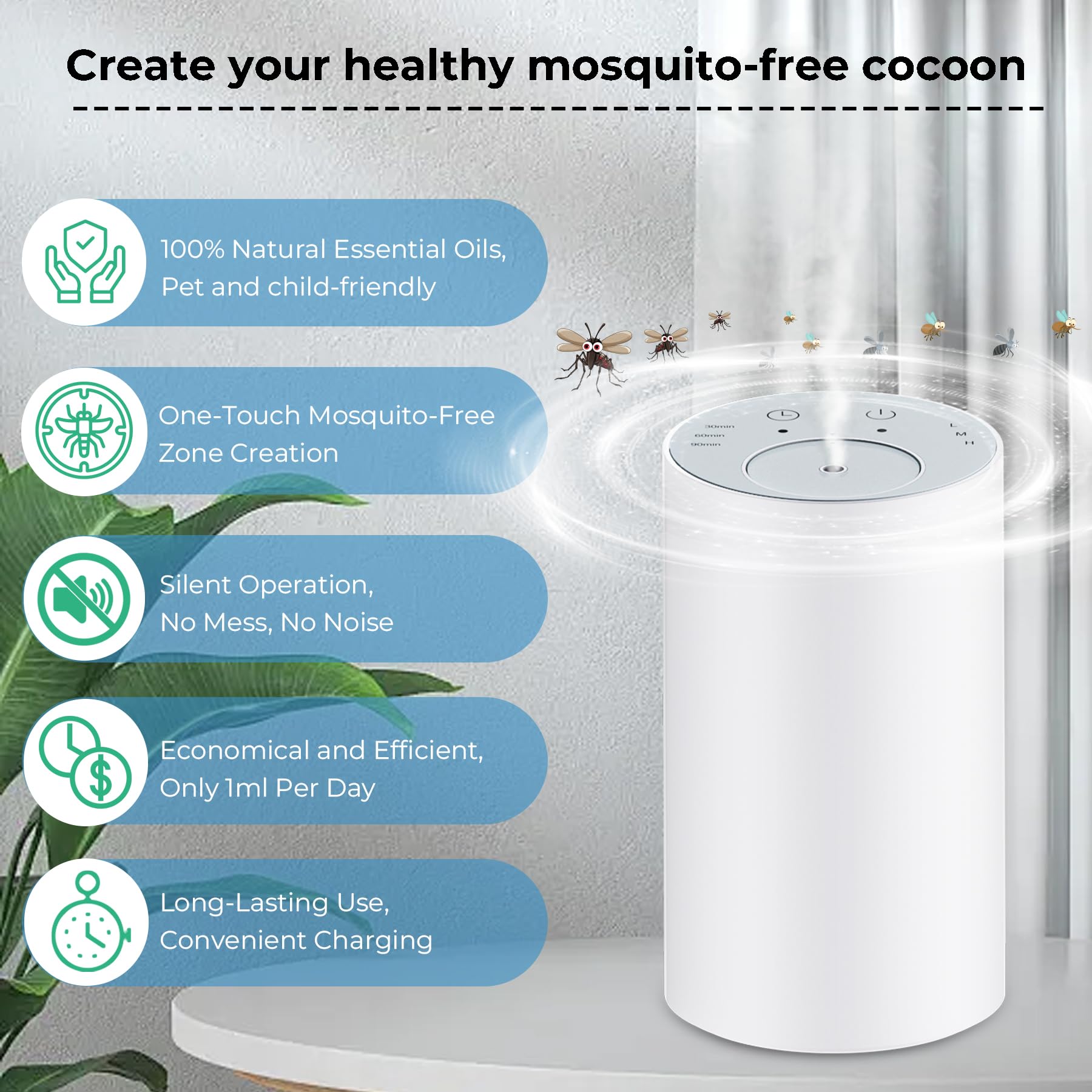 X-PEST Portable Mosquito Repeller Device Outdoor Insect Repellent Effective Mosquito Protection Indoor Natural Ingredients Rechargeable USB Essential Oil Waterless Diffuser 40ft Protection 2 Refills