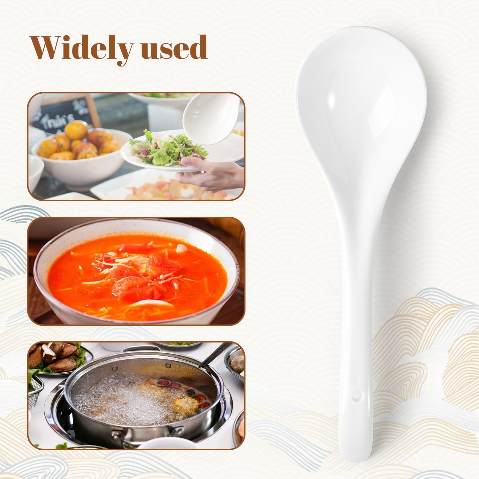 HANSGO 4PCS Ceramic Soup Spoons, 9 Inch Asian Soup Spoons, White Soup Spoons, Long Ladles Spoons