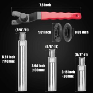 Pomsare Angle Grinder Extension Shaft Connecting Rod, 12PCS Angle Grinder Attachments with 5/8-11 Thread, Universal Adjustable Grinder Spanner ​Wrench, 4 Sets of Flange Lock Nut for Grinder Tool