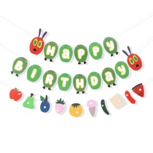 hungry caterpillar happy birthday banner - caterpillar themed birthday party decorations,hungry caterpillar birthday fruit garland,caterpillar cake smash party decor,first birthday photo props