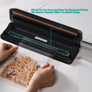 Toptoo Vacuum Sealer For Food Storage Vacuum Sealer Machine Meat Sealers Vacuum Packing Machine With Free Vacuum Seal Bags 1 Roll (12" x 17'), 2 Rolls (8" x 17') and 10 Pack (6" x 10') Black