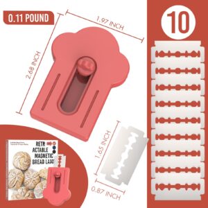 MEKER Bread Lame, Upgraded Magnetic Dough Scoring Tool with 10 Razor Blades for Sourdough Bread Baking & Making, Includes Scoring Patterns Booklet, Red