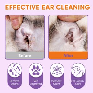 Pjordo Dog Ear Cleaner Kit - Dog Ear Finger Wipes and Ear Cleaner Solution for Dogs and Cats, Gently Remove Ear Wax & Debris, Soothe Ear Itching, Deodorize, Pet Ear Wash with Aloe Vera & Witch Hazel