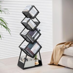 uyoyous Tree Bookshelf 5 Tier Tree Bookcase Metal Bookshelf Standing Bookshelf Modern Bookshelf for CDs/Movies/Books, Storage Shelves for Bedroom, Living Room, Home Office, Black