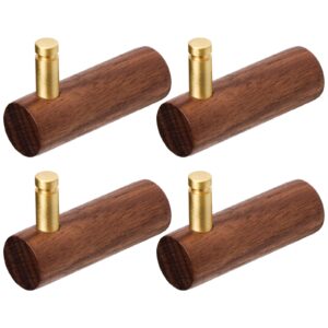 Funancle 4 Pcs Wooden Wall Hooks Coat Hooks Hangers Wall Mounted Brass Decorative Wall Hooks Towel Hook, Walnut Wall Hooks Coat Hook Hangers Wall Mounted (L-Shaped,Walnut)