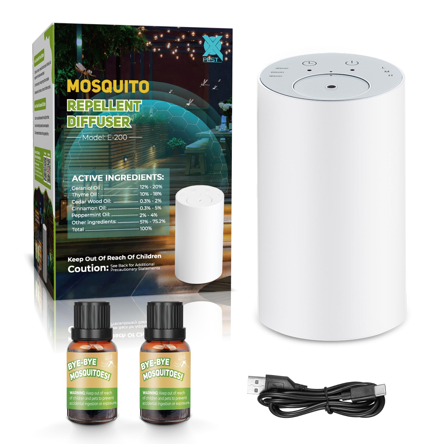 X-PEST Portable Mosquito Repeller Device Outdoor Insect Repellent Effective Mosquito Protection Indoor Natural Ingredients Rechargeable USB Essential Oil Waterless Diffuser 40ft Protection 2 Refills