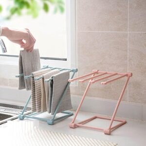 JUOPZKENN Washcloth Holder Countertop Dishcloth Drying Rack 4 Arms Folding Vertical Hand Towel Stand Dish Rag Storage Holder for Kitchen(Light Blue)