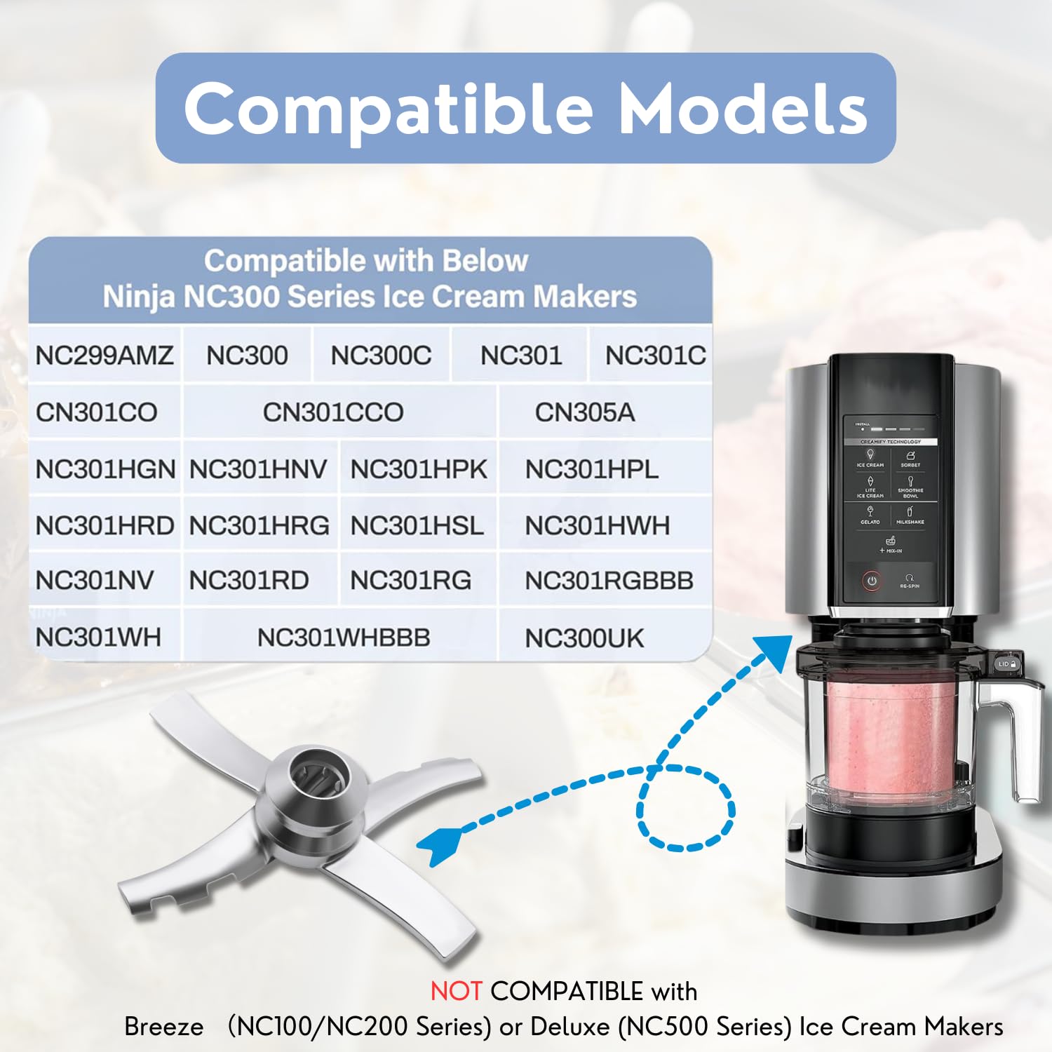 Replacement Paddle Blade for Ninja Creami Series Ice Cream Makers -Compatible with Ninja NC299, NC300, NC301 series-Stainless Steel