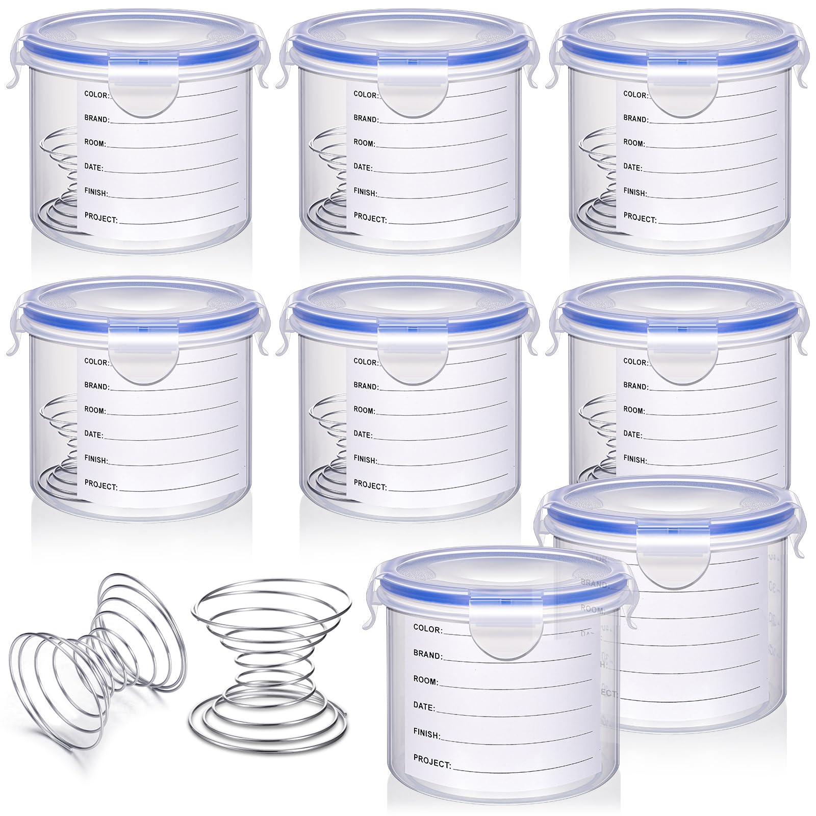 Remerry 8 Sets Paint Container with Stainless Steel Mixing Ball Touch up Paint Cups Storage Cups with Lids Paint Storage Containers Airtight Paint Container for Repainting Leftover Paint (600 ml)