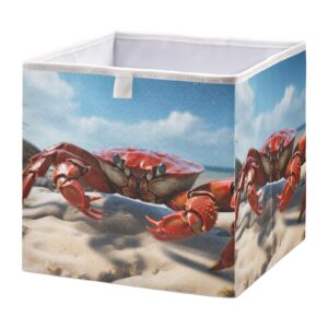 ymgqyj collapsible storage cube beach crab print, organizing baskets with reinforced board for shelf closet cabinet 11×11×11 in