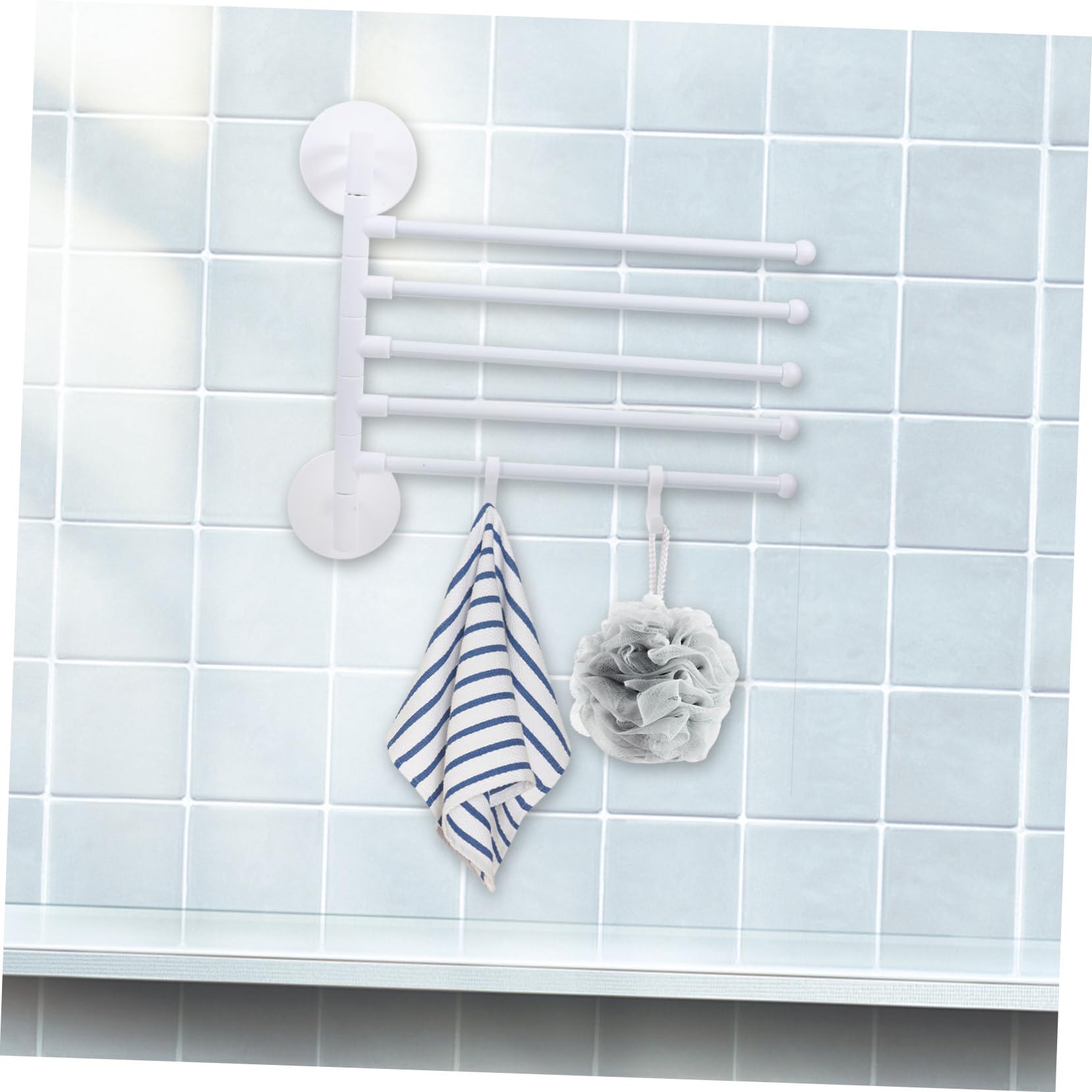 PRETYZOOM 1 Set Drying Rack Swivel Towel Rack Coat Hangers Towels Towel Bar Bath Towel Rack Towel Rod Towel Hanging Shelf Kitchen Towel Rack White No Punching Dishcloth to Rotate Rubber