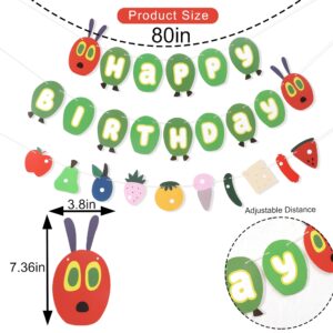 Hungry Caterpillar Happy Birthday Banner - Caterpillar Themed Birthday Party Decorations,Hungry Caterpillar Birthday Fruit Garland,Caterpillar Cake Smash Party Decor,First Birthday Photo Props