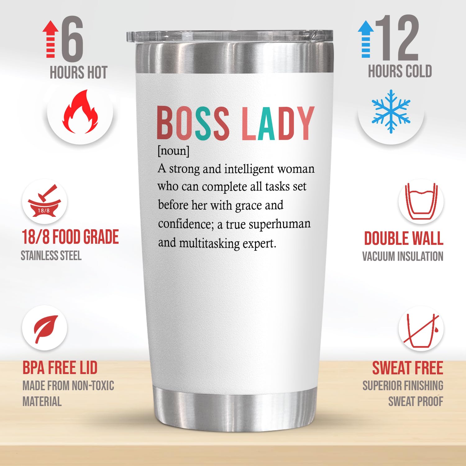 OASSIE Boss Lady Gifts For Women - Christmas, Birthday Gifts For Boss, Manager, Leader, Boss Gifts For Women, Appreciation Gifts Coworkers, Leader, Manager, Colleagues - 20 Oz Stainless Steel Tumbler