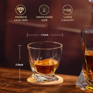 Whiskey Rocks Glass Set In Gift Box - Includes 2 Crystal Bourbon Glasses and 2 Big Ice Ball Molds - 11 Oz Old Fashioned Glasses for Scotch, Cocktails, Rum, Cognac, Vodka - Unique Gift for Men