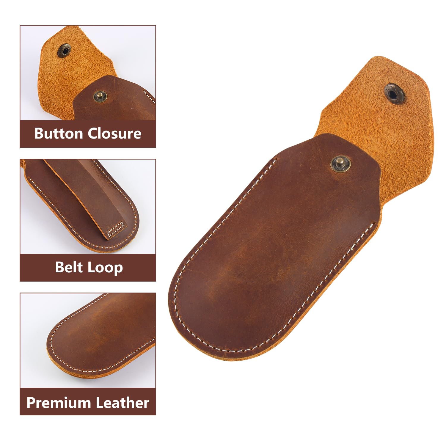 Biobasedon Leather Knife Sheath for Belt Knife - Case Knife Holder for Swiss Army Knife, Buck Pouch for 4 Inch Folding Knife（Not for Buck 110