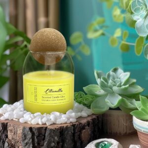 Citronella Candle for Outdoor or Indoor, Glass Jar Candle with Ball Cork Lid, 12oz Lemongrass Candles with Natural Essential Oils & Soy Wax, Smokeless, Non-Toxic