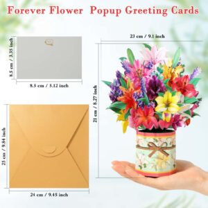 Paper Flower Pop Up Cards, Lilies Flower Bouquet Card Popup 3D Greeting Cards for Mother's Day, Graduation, Anniversary, Birthday, Congratulations, Get Well, Home Decor, with Envelope and Note