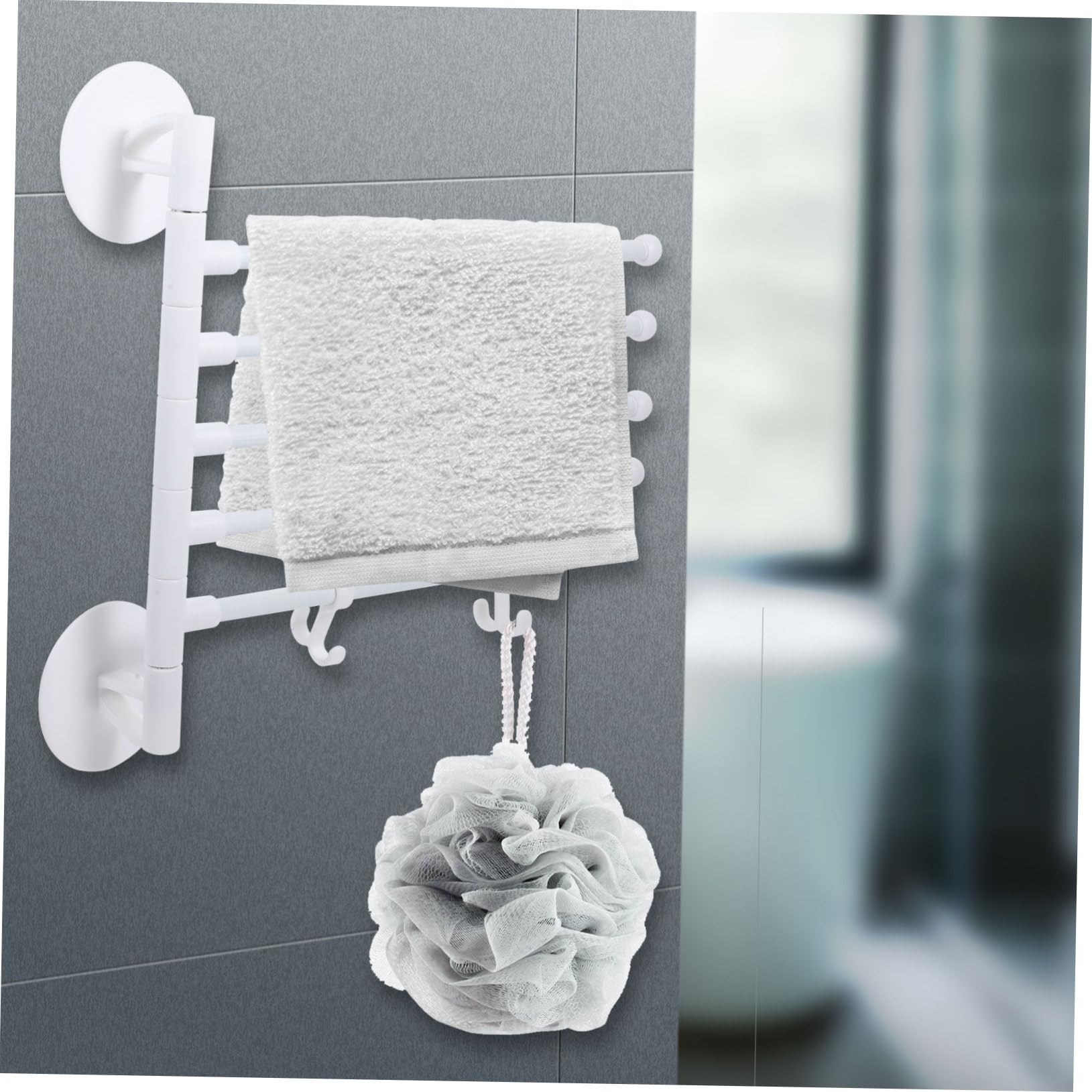 PRETYZOOM 1 Set Drying Rack Swivel Towel Rack Coat Hangers Towels Towel Bar Bath Towel Rack Towel Rod Towel Hanging Shelf Kitchen Towel Rack White No Punching Dishcloth to Rotate Rubber