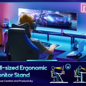 AODK 57 Inch L Shaped Gaming Computer Desk with USB Charging Ports & Power Outlets, Home Office Writing Corner Desk with Drawers and Monitor Stand, Study Table with LED Lighting, Carbon Black