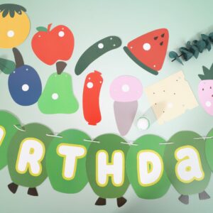 Hungry Caterpillar Happy Birthday Banner - Caterpillar Themed Birthday Party Decorations,Hungry Caterpillar Birthday Fruit Garland,Caterpillar Cake Smash Party Decor,First Birthday Photo Props