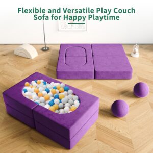 wanan 8PCS Kids Sofa, Kids Modular Couch Toddler with 2 Balls, Kids Couch Play Set 8 in 1 Baby Foam Sofa Kids Couch (Purple)