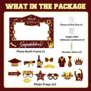 Graduation Decorations Class of 2024 Photo Booth Props - Maroon and Gold 2024 Graduation Frame & Photo Props Congrats Grad Class of 2024 Decor for Graduation Party Supplies