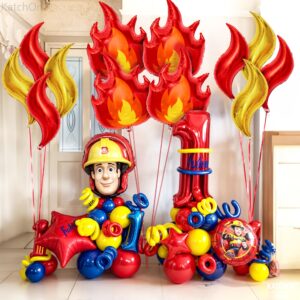 KatchOn, Big Fire Balloons Set - 28 Inch, Pack of 12 | Red and Gold Flame Balloons for Firetruck Birthday Decorations | Flame Decorations for Firefighter Birthday Party Decorations | Fire Decorations