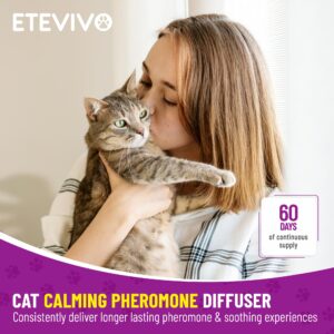 ETEVIVO Cat Pheromones Calming Diffuser Cat Anxiety Relief Pheromones for Cats Promotes Well-Being & Comfort Cat Calming Diffuser with 2 Refills 60 Days Long Lasting Serenity